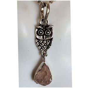 Genuine Natural Pink Morganite Owl Pendant